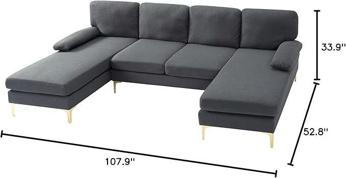 107.9” U Shaped Sectional Sofa with Double Extra Wide Chaise Seat Cushions &amp Removable Back for Living Room Office Apartment