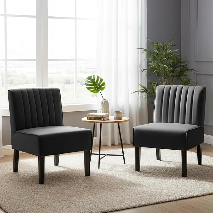 Reeso Mid Century Modern Accent Chairs Set of 2 with Minimalist Design Elegant Velvet Upholstery and Solid Wood Legs Ideal for Living Room or Bedroom Midnight
