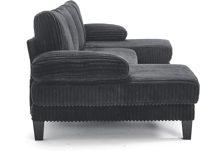 114.2 Beige Sectional Couches for Living Room U Shaped Couch with Double Chaise Modern Comfortable Plush Corduroy 4-Seat Cloud Sofa Set with Chenille Fabric for Home Furniture (Black)
