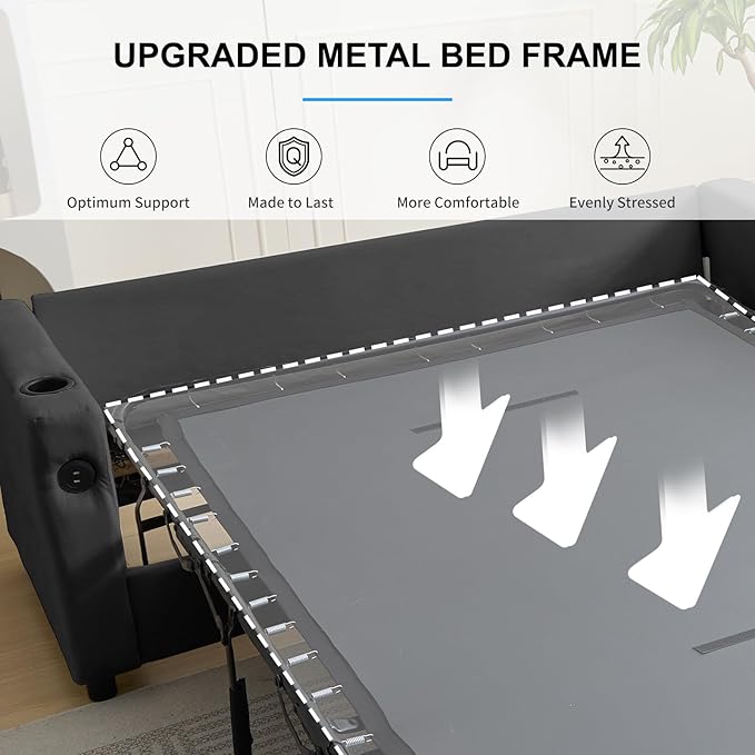 PUREMIND Queen Sleeper Sofa Couch 69 Velvet Pull Out Sofa Bed with Folding Foam Mattress 2-in-1 Sleeper Loveseat with USB &amp Cup Holders Pull Out Bed for Living Room Small Spaces Dark Grey