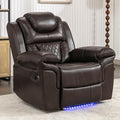 Leather Recliner Chair with Adjustable Backrest Modern Home Theater Seating with LED Light Strip for Living Room Bedroom Home TheaterRV(Brown)