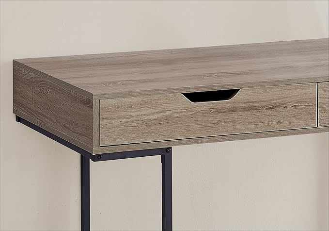 Penau Computer Desk for Home Office 48 Inches Brown Laminate with Black Metal Base 2 Storage Drawers Contemporary Modern Design