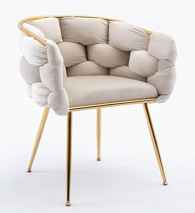 Luxury Velvet Accent Chair with Gold LegsModern Stylish Cosmetic Chair for Desk Living Room or BedroomComfortable Single Sofa Chair for Home Office (Beige)