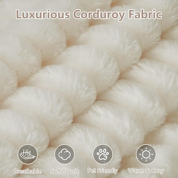 74.6 Oversized Round Chaise Lounge Chair with Ottoman Indoor Fluffy Upholstered Corduroy Deep Seat Large Boneless Circle Couch Sofa Chairs for Living Room Bedroom No Assembly Required White
