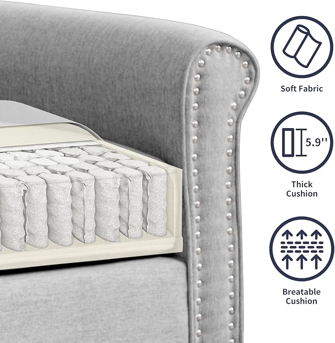 2 Piece Living Room Sofa Set 3 Seat Sofa and Armchair Sets Modular Sectional Couch Furniture Sets Gourd Shapes Wood Legs Sofas Couches for Living Room/Bedroom/Home/Apartment - Light Grey