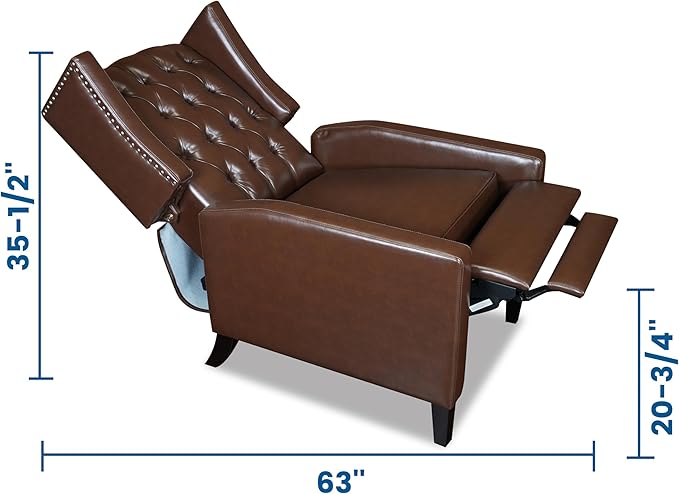 CONSDAN Recliner Chair Leather Recliner Sofa with Soft High-Resilience Cushion Living Room Chair with Button Tufting and Nailhead Trim Brown