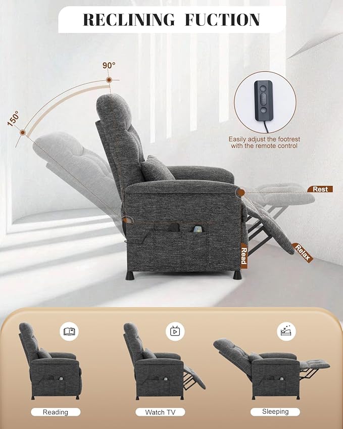 Recliner Chair for Adults Ergonomic Adjustable Lazy Recliner Sofa with Side Pocket Tall Back Wide Arms &amp Padded Seat Perfect for Living Room &amp Home Theater (Dark Gray)