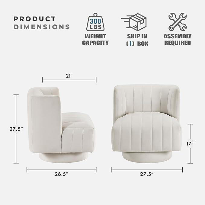 Lexicon Swivel Accent Chair Textured Fabric Upholstered 360 Degree Swivel Barrel Chair with Channel Tufted Comfort Seat for Living Room Bedroom Office Easy Assembly Beige