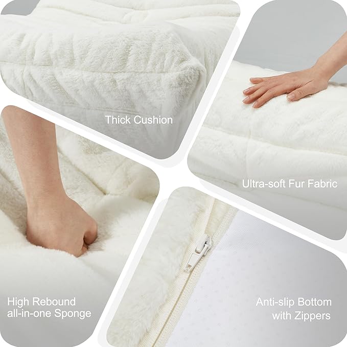 Bean Bag Chairs for Adults Giant Bean Bag Chair Memory Foam BeanBag Chair Bean Bag Sofa with Filler Faux Fur Fireside Beanbags Lazy Sofa for Living Room Bedroom Office (White Plush Single)
