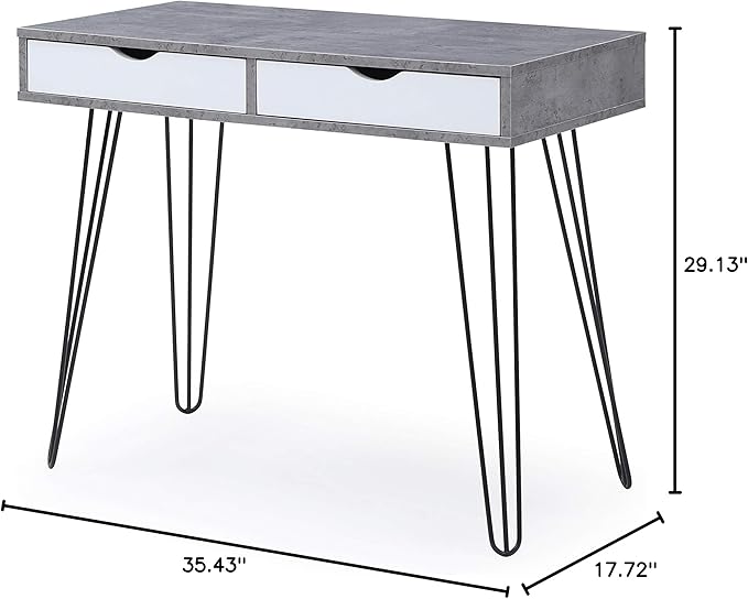 AC Pacific Laurel Small Desk with Drawers for Bedroom Study Home Office or Dorm Stylish Modern Table for Computer or Vanity Use with Marbling Design Gray