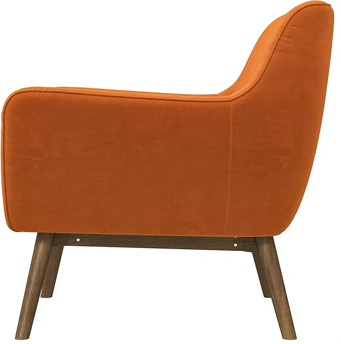 GDFStudio Mid-Century Modern Comfy Accent Chair Upholstered Boucle Lounge Vanity Chair with Back &amp Solid Wood Legs Armchair Sofa Chair for Bedroom Living Room Makeup Burnt Orange &amp Brown