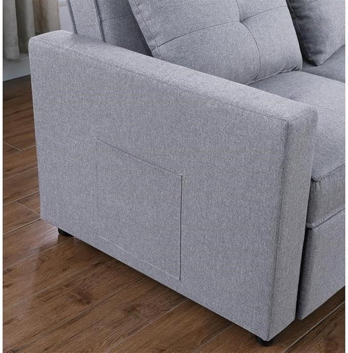 Lilola Home Zoey Light Gray Linen Convertible Sleeper Chair with Side Pocket