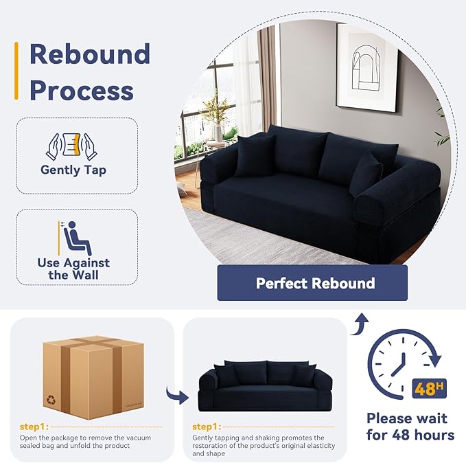 3 Seater Sofa Couch for Living Room (Navy Blue 38 D + 4 Pillows)