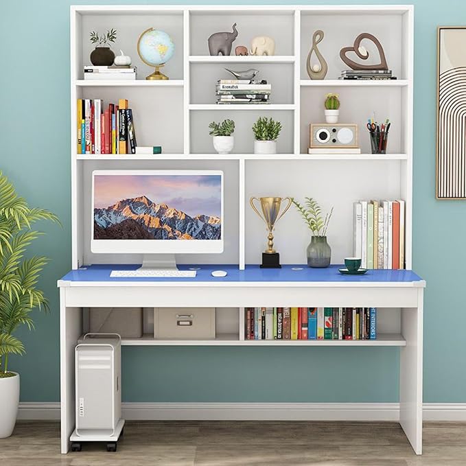 Computer Desk with Bookshelf for Small Space Wood Writing Table/Workstation Teens Student Study Table Home Office Desk Computer Desk with Hutch(39 Inch Blue)