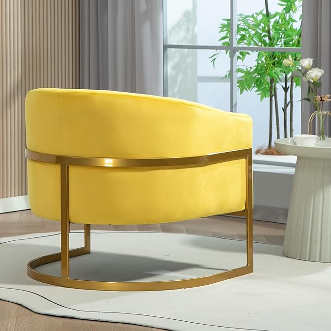 Velvet Modern Accent Armchair - Luxury Gold Frame | Versatile Seating for Living Room Bedroom Office Yellow