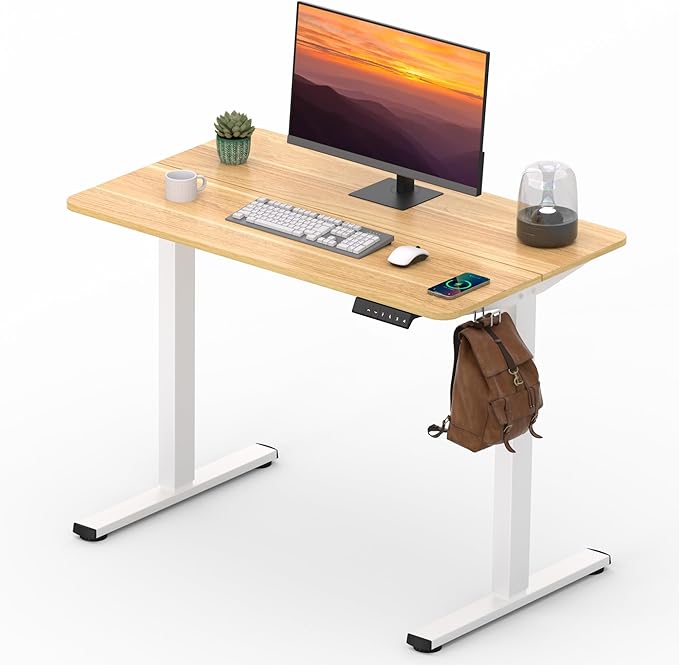 Adjustable Stand Up Desk Standing Desk 40x24 Inches Home Office Desks with Memory Preset Computer Workstation Splice Maple Top + White Frame