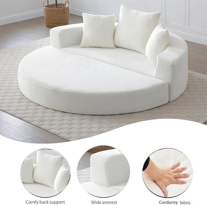 67 Round Convertible Folding Sofa Bed Boneless Couch Loveseat Floor Sleeper Chaise Lounge for Living Room Apartment Dorm Small Spaces Beige