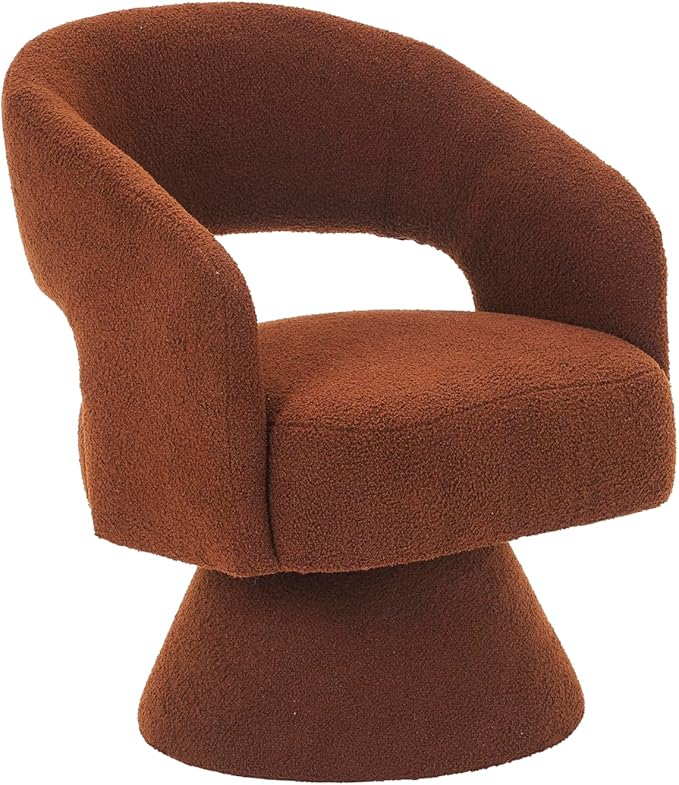 Swivel Accent Chair Armchair Round Barrel Chair in Fabric for Living Room BedroomBrown Teddy RO765