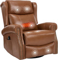 PELUMY Genuine Leather Swivel Rocking Recliner Chair for Adults 360° Swivel Glider Rocker with Heat &amp Vibrating Massage Lounge Chair for Living Room Bedroom Nursery (Earth Yellow)