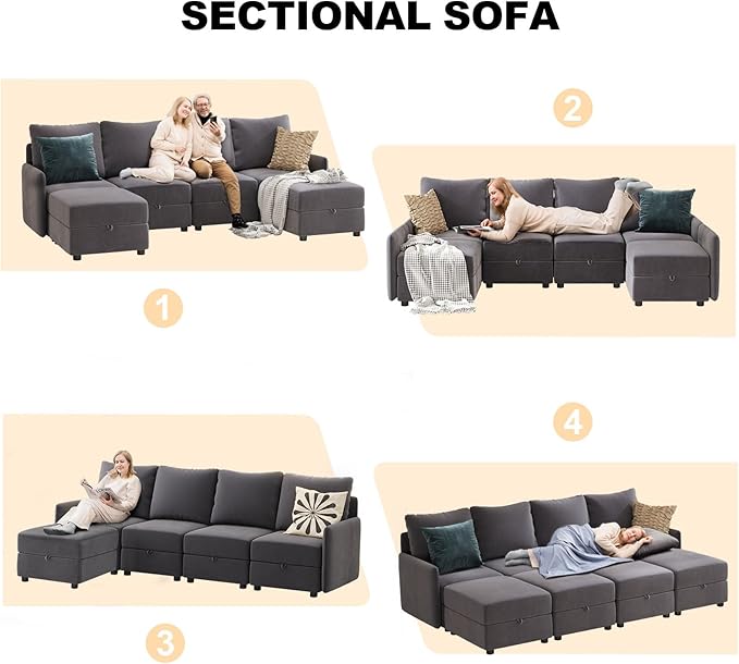 COMHOMA Convertible Sectional Sofa Couch Free Combination L/U Shaped Sofa with High Density Memory Foam Modular Oversized Cloud Couch for Living Room Apartment and Small Space 5 Seaters