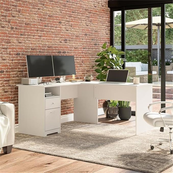 Bush Home Cabot 60W L Shaped Computer Desk with Drawers White
