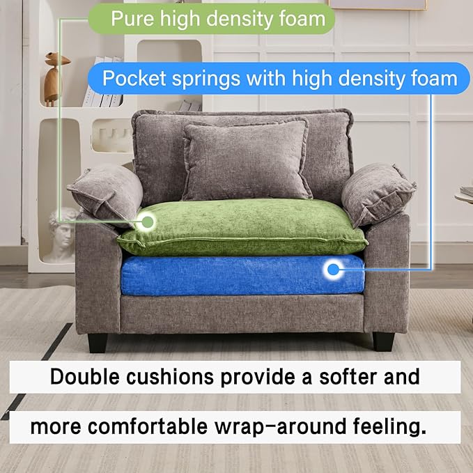 53 Comfy Cloud Sofa Couch with Throw Pillows Upholstered Deep Seat Cozy Sofa Chair Modern Single Seat Modular Sectional Sofa for Living Room