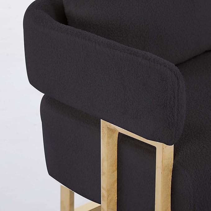 Teddy Fabric Accent Chair Modern Side Chair with Gold Metal Legs 51 Inch Wide Upholstered Loveseat for Living Room Dressing Area Office (Black+Gold)