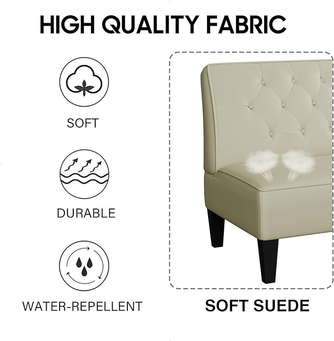 Alunaune Upholstered Loveseat Bench Couch for Bedroom Modern Anti Scratch Cushioned Armless Settee Small Love Seat Sofa Faux Leather Living Room Couch-Beige