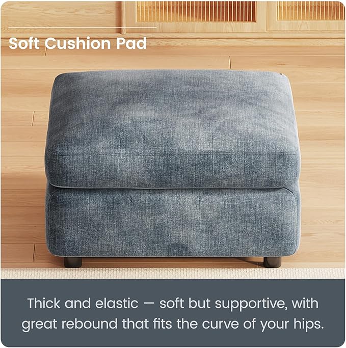 Guyii Storage Ottoman Blue Modular Sofa Stool for Modular Sectional Sofa Square Seat Cube Foot Stool upholstered for Living Room