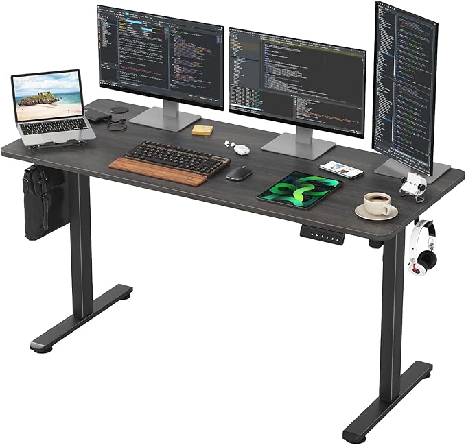 Electric Standing Desk Adjustable Height Stand up Desk Sit Stand Home Office Desk with Splice Board (Walnut 56 x 24 inches)