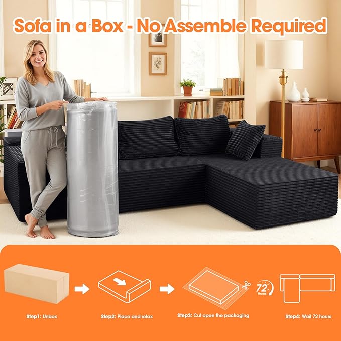 108” Modular Sectional Sofa Couches Oversized L-Shape Cloud Couch with Deep Seat Comfy Memory Foam Modern Boneless Couch for Living Room No Assembly Required