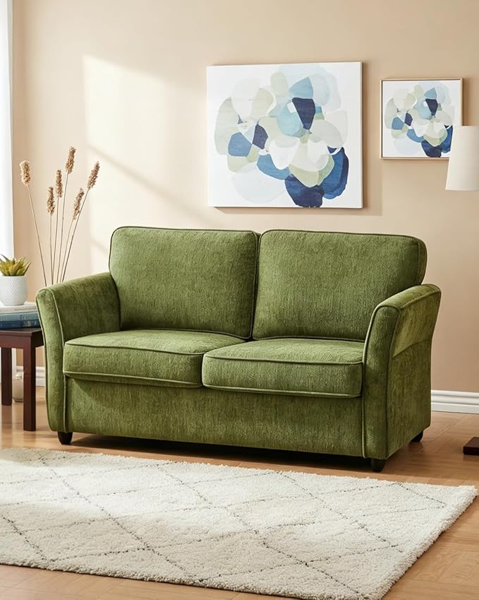 Karl home 67 Loveseat Sofa Chenille Fabric with Removable Covers Outward Arms Spring Cushion &amp Solid Wood Frame Deep Seat Couch for Small Apartment Living Room Reading Nook Bedroom Green
