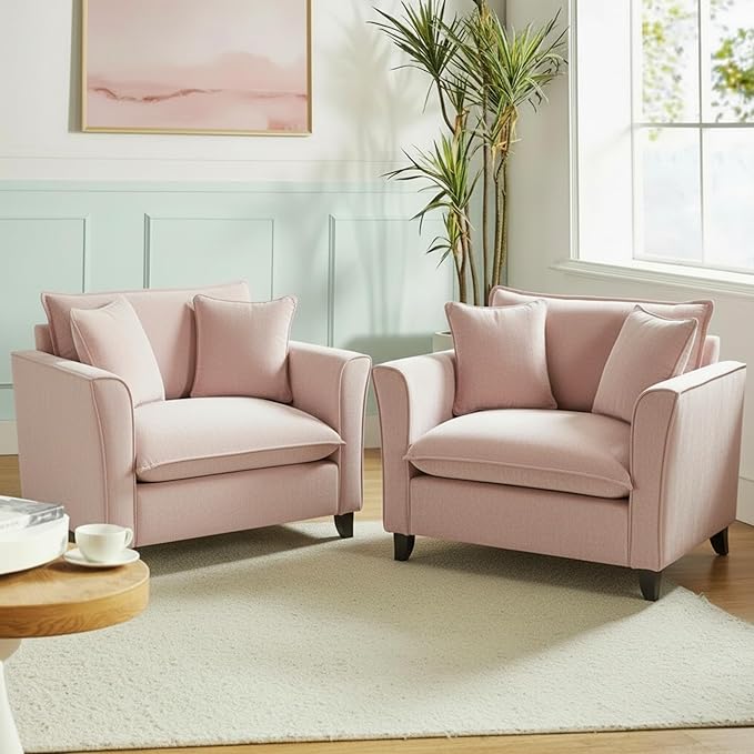 Merax 46.3 Chenille Accent Chair Oversized Reading Armchair w/2 Pillows Modern Corner Single Cloud Sofa Arm Chairs Comfortable Living Room Deep Cushion Seating for Office &amp Apartment Pale Pin