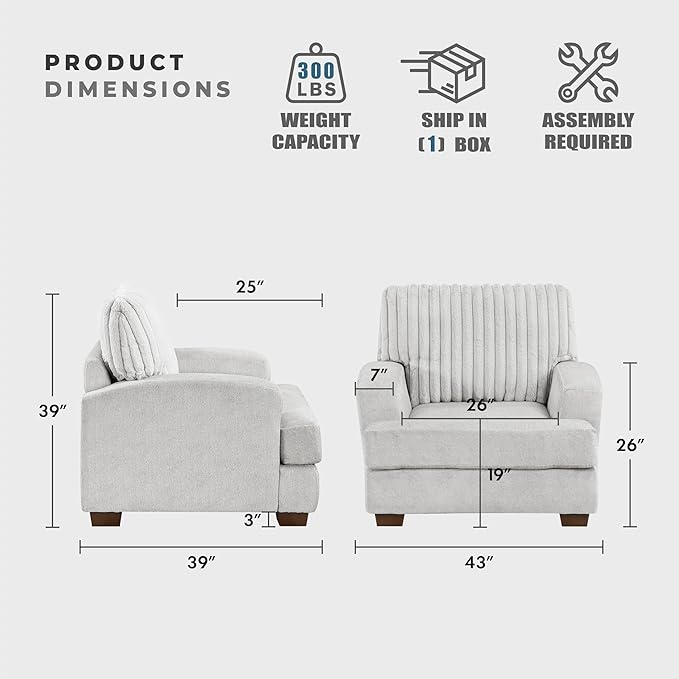 Lexicon Living Room Chair Modern Accent Chair Textured Microfiber Upholstered Armchair with Corduroy Fabric Back Pillow for Bedroom/Office/Waiting Room Light Gray