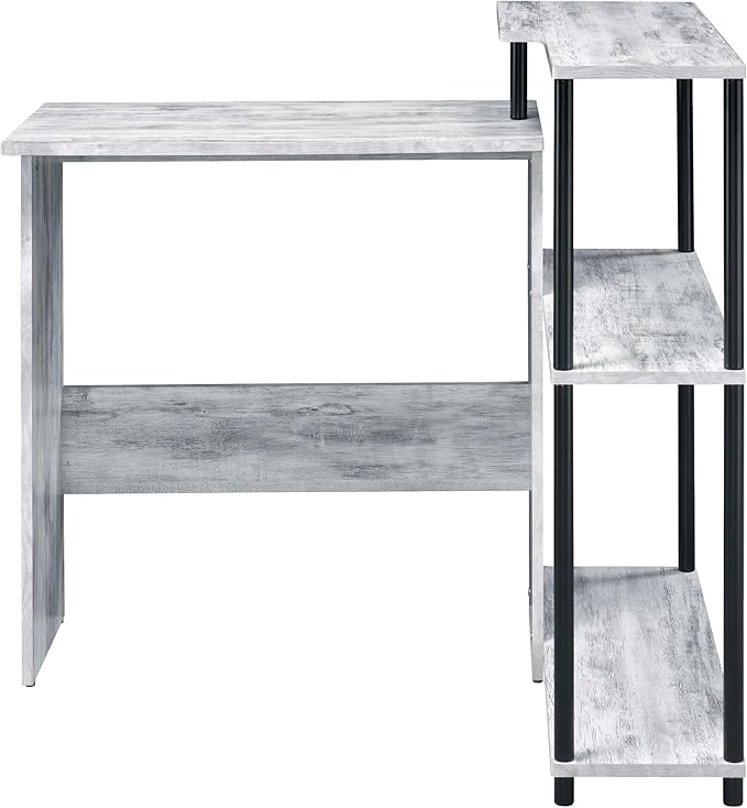 Penau Antique White and Black Office Desk with 3-Tier Bookshelf Compact L-Shape Writing Desk Sturdy Construction for Home Office