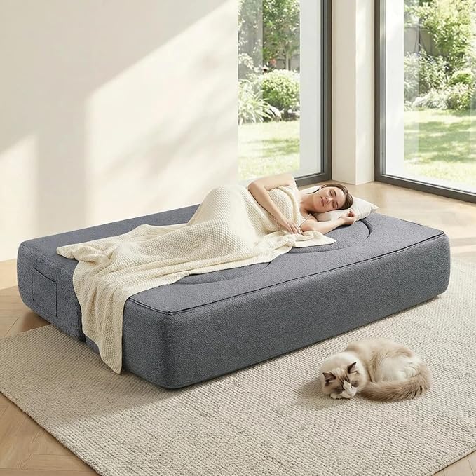 79 Convertible Folding Sofa Bed 2-in-1 Twin Size Loveseat Sleeper Couch with Two Pillows &amp Side Storage PocketsSpace-Saving | Design for Apartments &amp Living Room No Assembly(Dark Grey)
