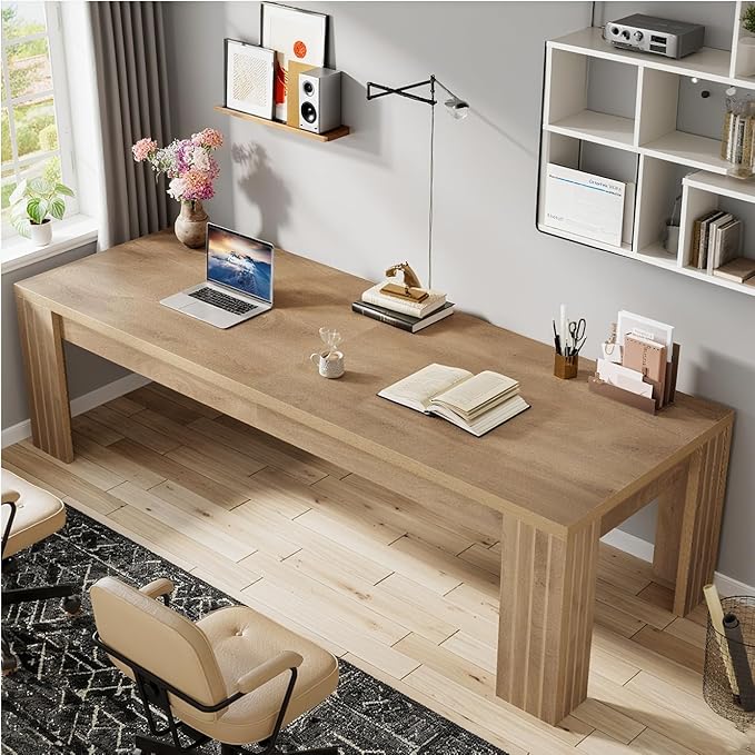 Tribesigns Two Person Desk 78.7-Inch 2 Person Gaming Desk Extra Long Farmhouse Double Computer Desk for Home Office Rustic Brown