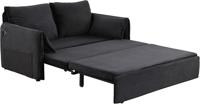 3 in 1 Sleeper Sofa Couch Bed Pull Out Couch Bed Oversized Loveseat Sofa Bed with Padded Armrest Upholstered Cloud Couch Sectional for Living Room (Corduroy Black)