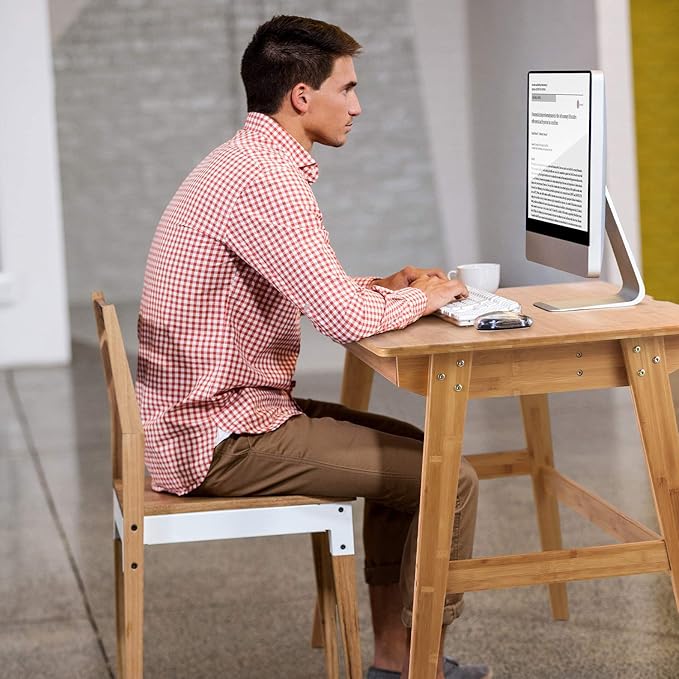 Nnewvante Writing Computer Desk 31.5 Bamboo Home Office Table with Large Drawer Modern Furniture Simple Study Makeup Workstation