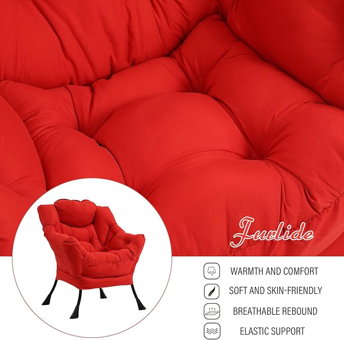 Lazy Chair with Ottoman Modern Accent Chair with Armrests and a Side Pocket Red Accent Chairs Comfortable Reading Chairs Oversized Armchairs for Bedroom Study Living Room Courtyard