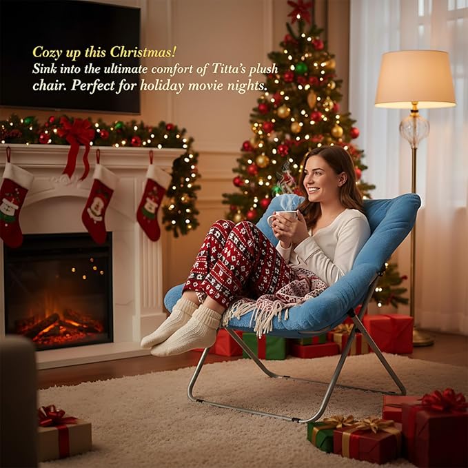 Comfy Folded Chair Soft Faux Fur Oversized Folding Chair Flexible Lazy Chair for Kids Girls Teens Adults Moon Chair for Dorm Rooms Bedroom Living Room