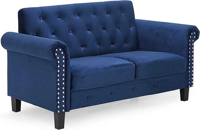 Furinno Bastia Vintage Modern Chesterfield Button Tufted Loveseat/Sofa Couch for Living Room Navy Velvet