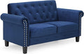 Furinno Bastia Vintage Modern Chesterfield Button Tufted Loveseat/Sofa Couch for Living Room Navy Velvet