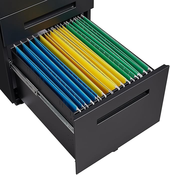 Black File Cabinet 3 Drawer Mobile File Cabinet with Lock and Wheels Under Desk Metal Filing Cabinet for OfficeLockable Rolling Cabinet with 2 Keys for LegalLetterA4 Size
