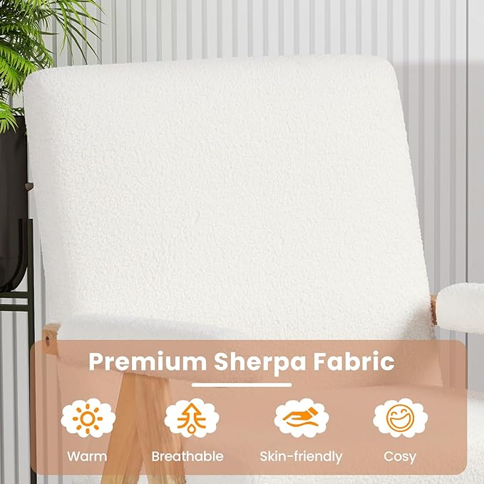 GOFLAME Mid-Century Modern Accent Chair Set of 2 Sherpa Fabric Armchair with Solid Rubberwood Frame Padded Seat &amp Armrests Upholstered Reading Chair Leisure Chair for Living Room Bedroom