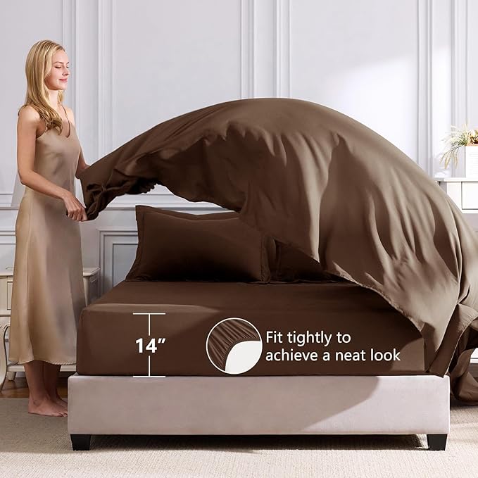 CozyLux Queen Comforter Set Brown - Bed in a Bag Queen Size 7 Pieces Luxury Soft Bed Set for All Seasons Bedding Set with Down Alternative Comforter Sheets Pillowcases &amp Shams
