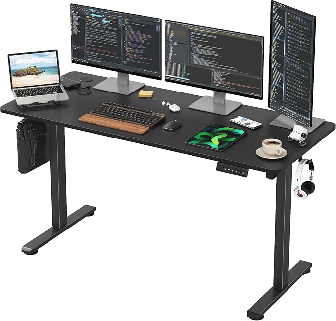 Electric Height Adjustable Standing Desk with Splice Board - Computer Gaming Desks Home Office Corner Desks Bedroom Craft Study Table Work Standing DeskBlack