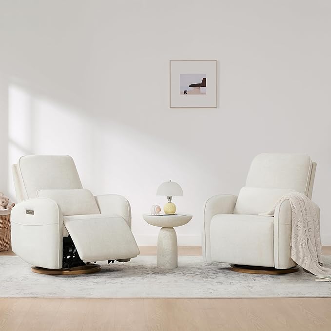 CHITA Power Nursery Glider Recliner Chair Electric Swivel Rocker Recliner for Adults Rocking Chair with Removable Lumbar Pillow for Living Room FSC Certified Fabric in Linen