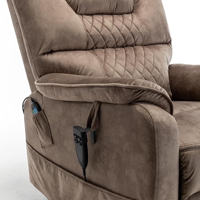 Oversized Power Lift Recliner Chair with 25 Extra-Wide Seat for Big Elderly Adults 180 Degree Lay Flat Electric Lounge Sofa Chair with Massage &amp Heat for Living Room Bearing 400LBS Beige+Brown