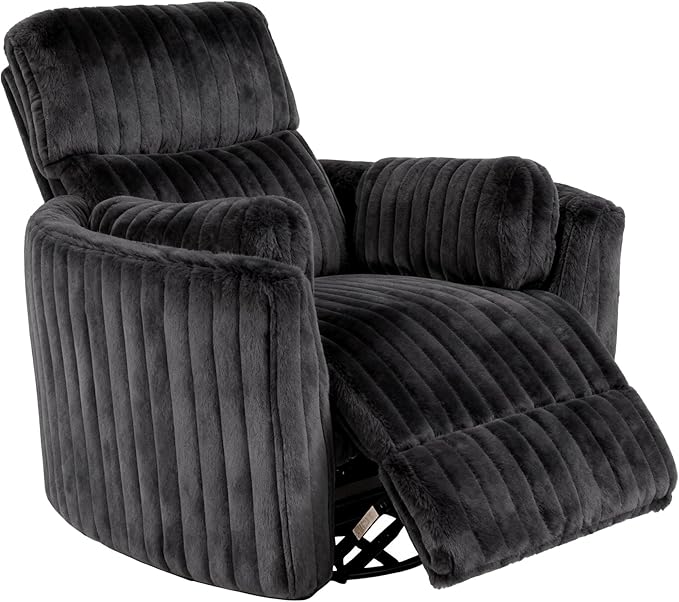 leovanni Power Swivel Rocker Recliner Chair Upholstered Nursery Glider Rocking Chair with 2 Pillows USB Ports Electric Nursing Reclining Chairs Bedroom Living Room Dark Gray
